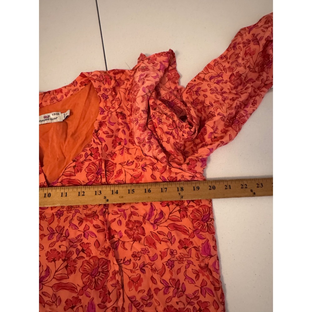Vineyard Vines Pink Orange Floral Silk Blend Ruffle Shift Dress Medium AA - Picture 6 of 7
